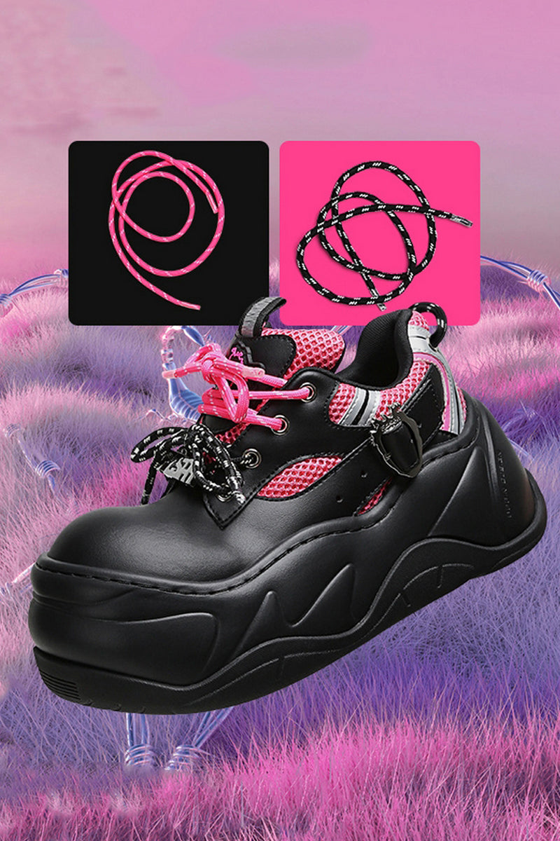 Black Pink Mesh Platform Chunky Sneakers