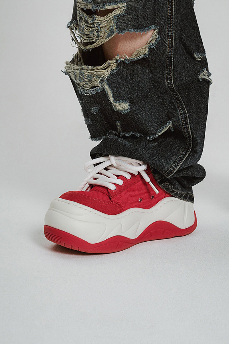 Red White Platform Wave Chunky Sneakers