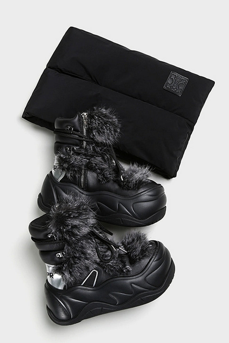 Black Furry Platform Winter Moon Boots