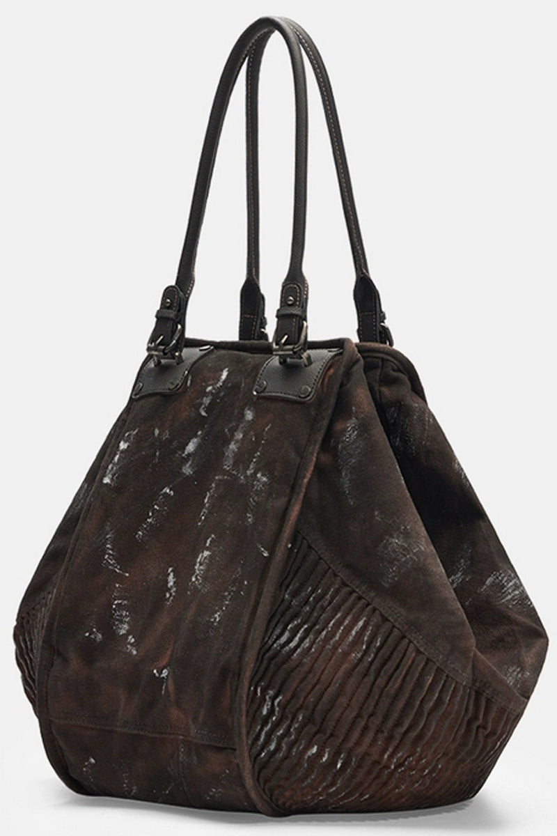 Distressed Hexagon Leather Shoulder Bag