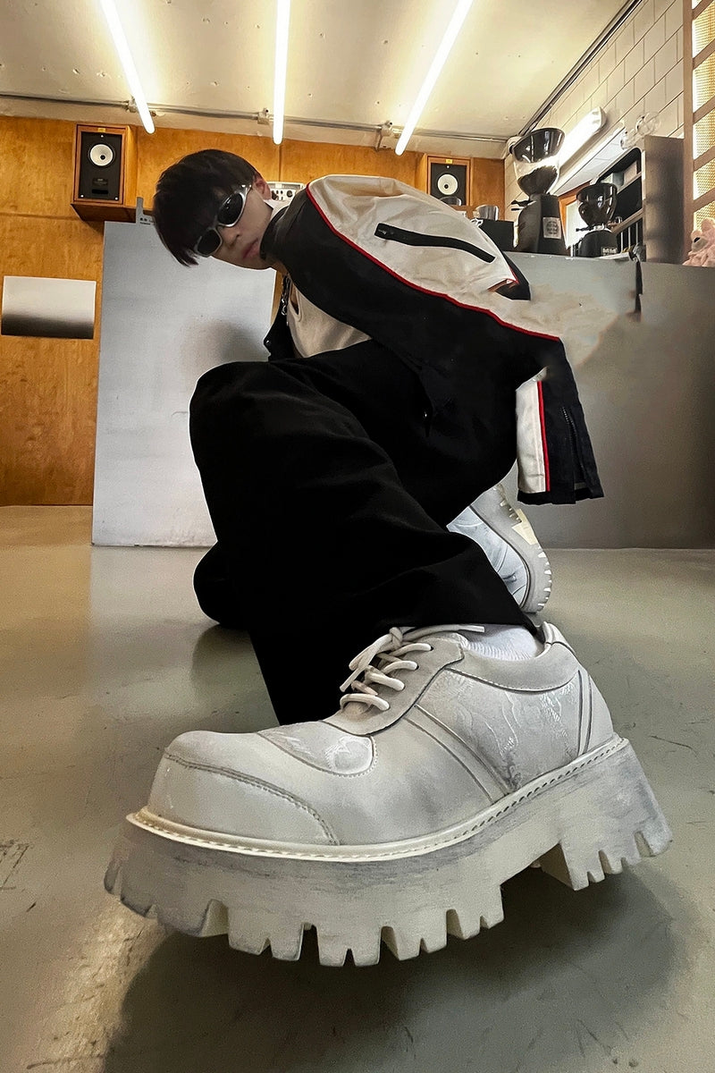 White Platform Combat Oxford Shoes