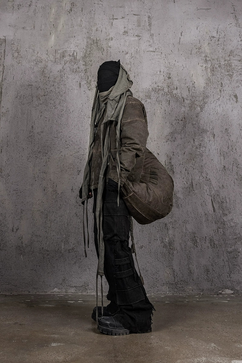 Vintage Distressed Canvas Backpack - Oversized Brown Travel Rucksack