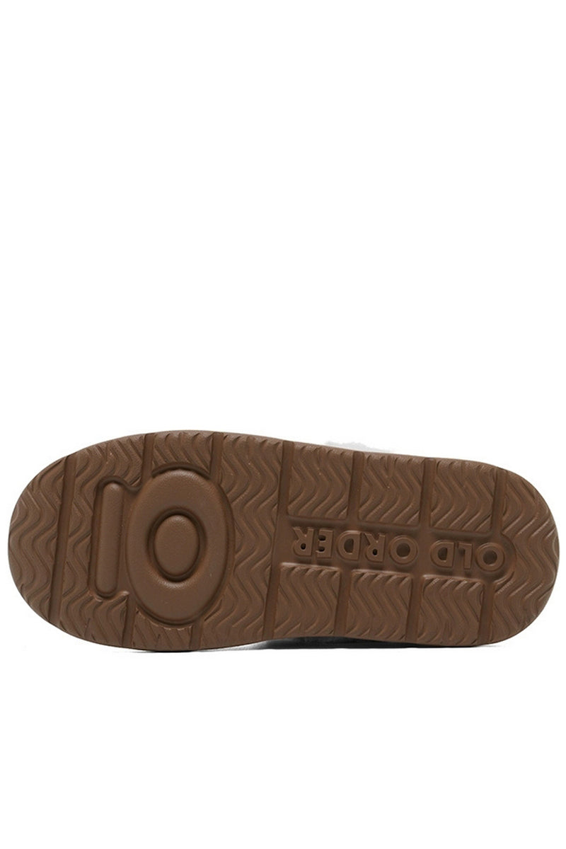 Mickey Pattern Fuzzy Slippers Brown