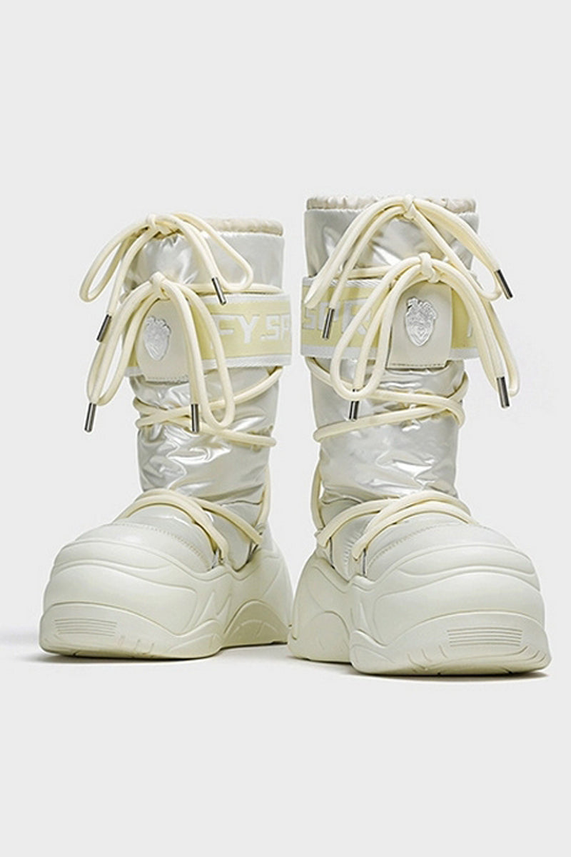 Metallic White Platform Winter Moon Boots