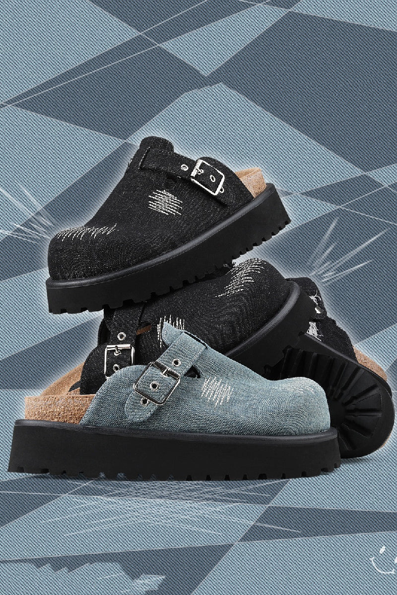Embroidered Platform Clogs