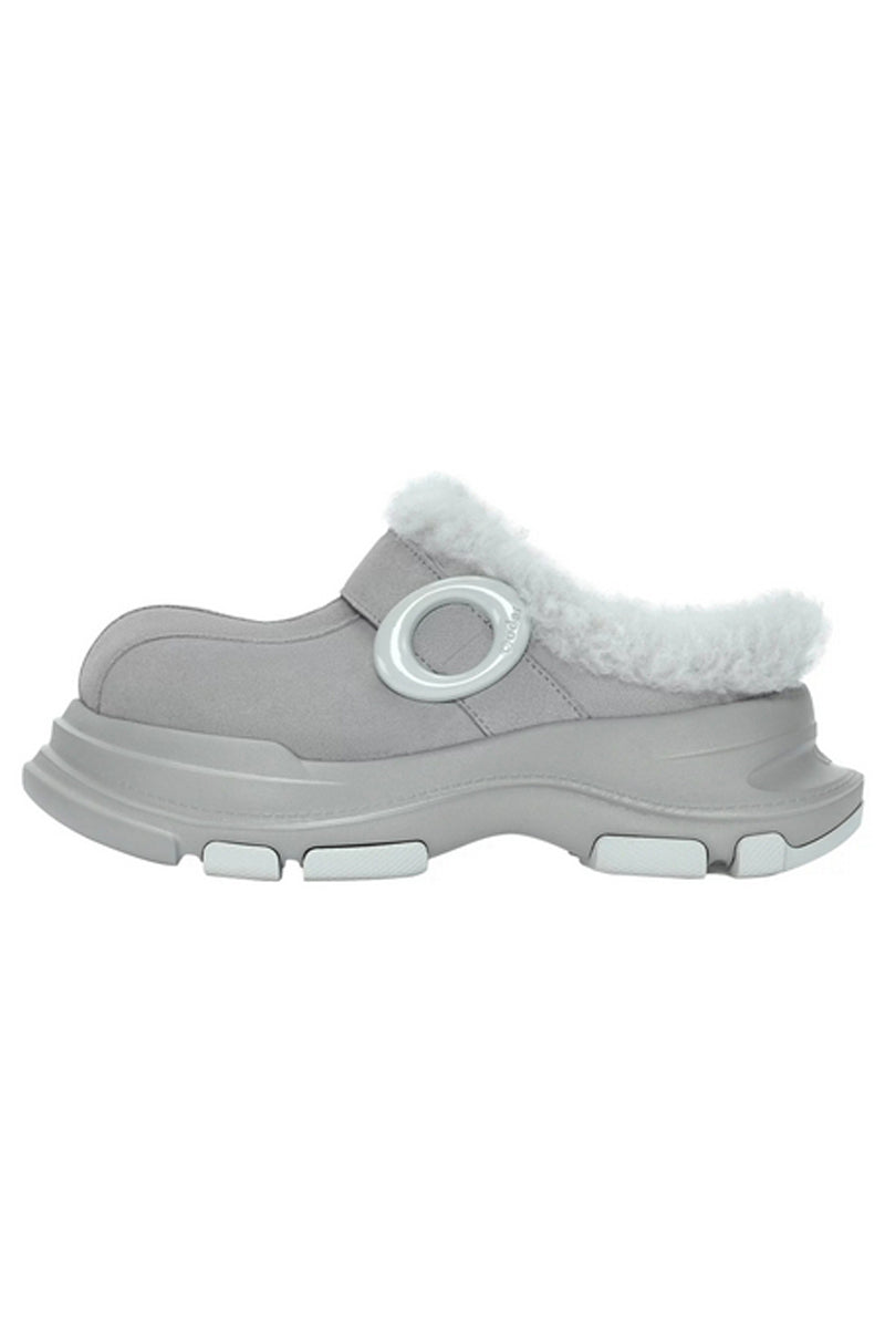 Grey Faux Fur Lined Platform Clog