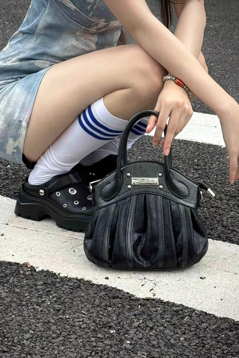 Metallic Pleated Satchel Handbag
