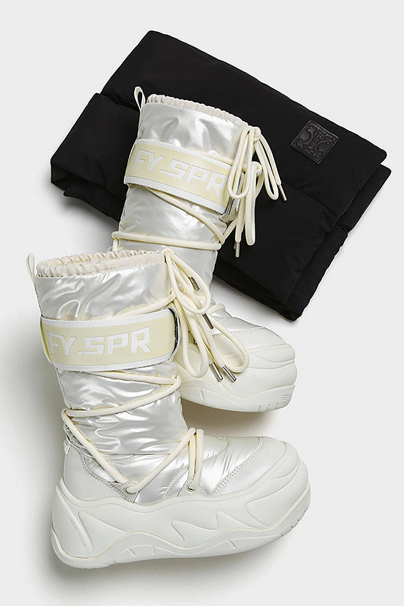 Metallic White Platform Winter Moon Boots