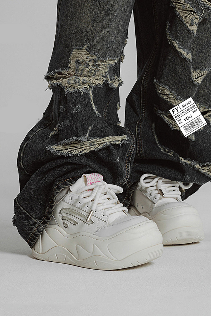 All White Platform Wave Chunky Sneakers