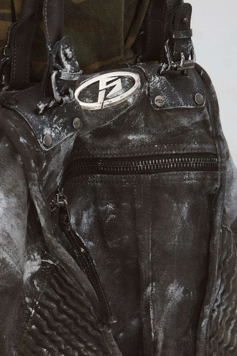 Distressed Hexagon Leather Shoulder Bag