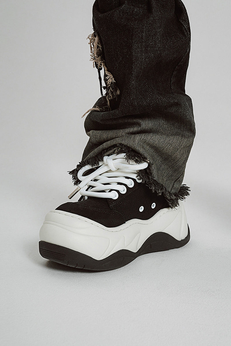 Black White Platform Wave Chunky Sneakers