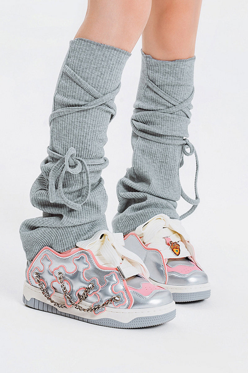 Silver Pink Chain Detail Platform Sneakers
