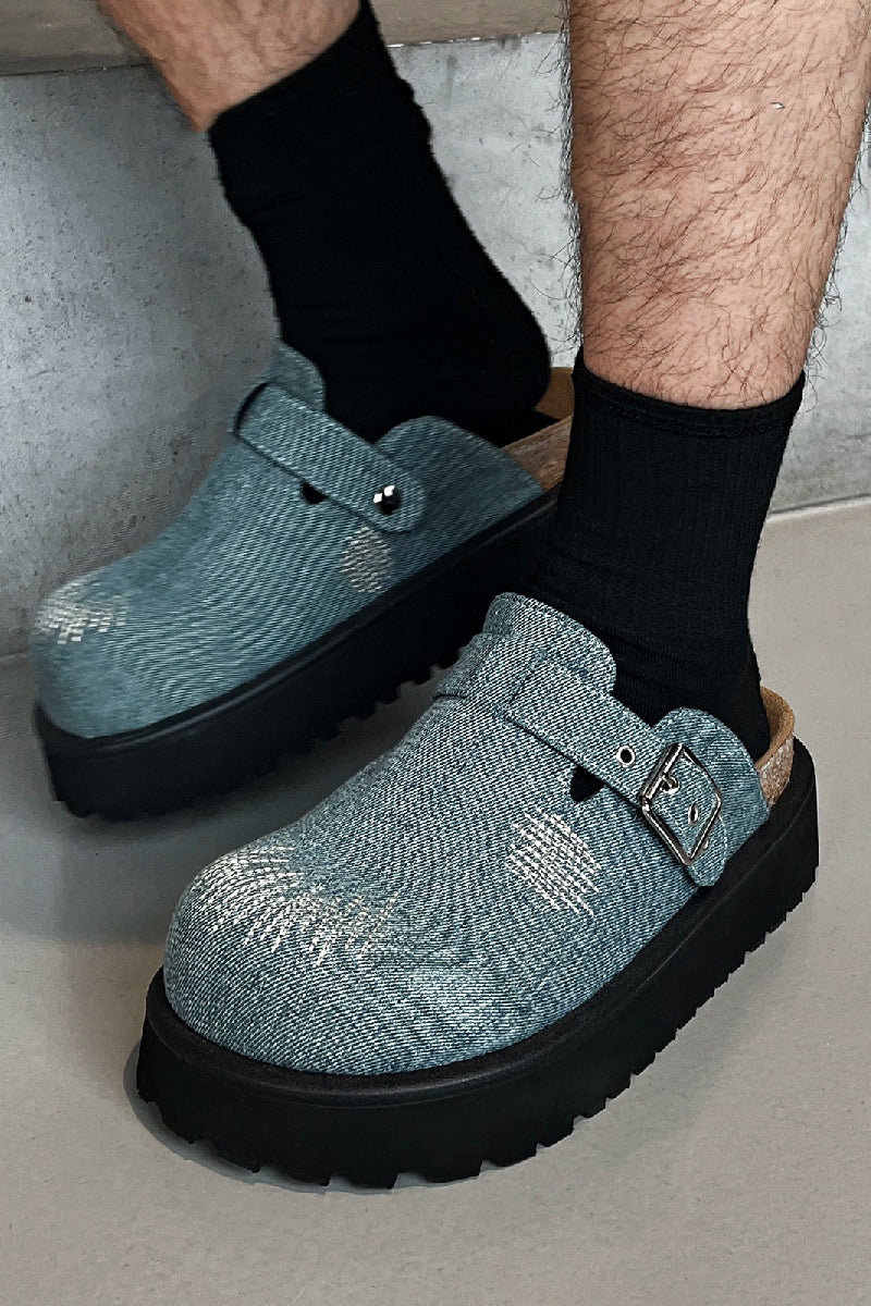 Embroidered Platform Clogs