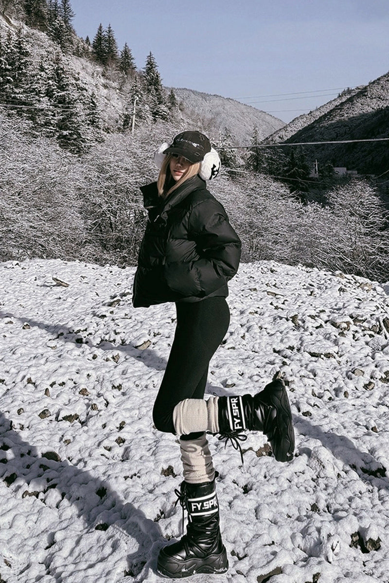 Black Puffer Platform Mid Calf Boots