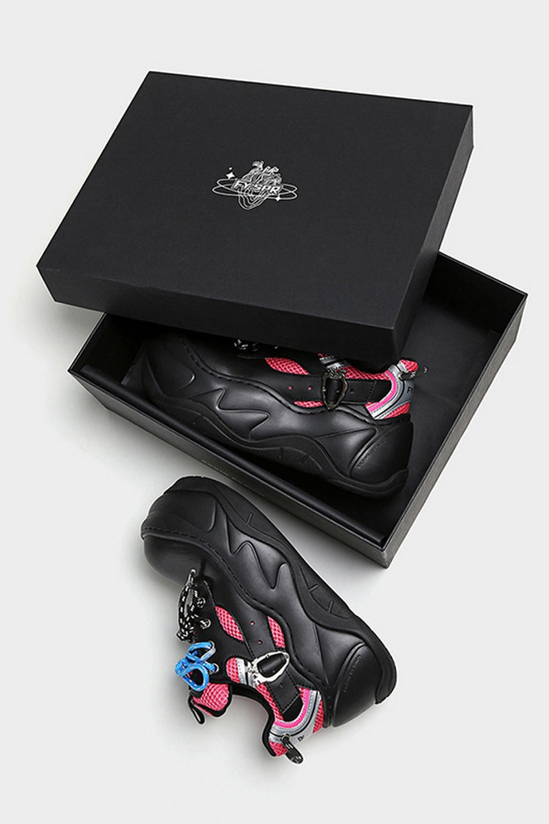 Black Pink Mesh Platform Chunky Sneakers