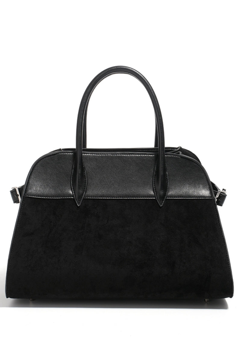 Luxe Patchwork Suede Tote - Black Elegant Handbag with Dual Handles