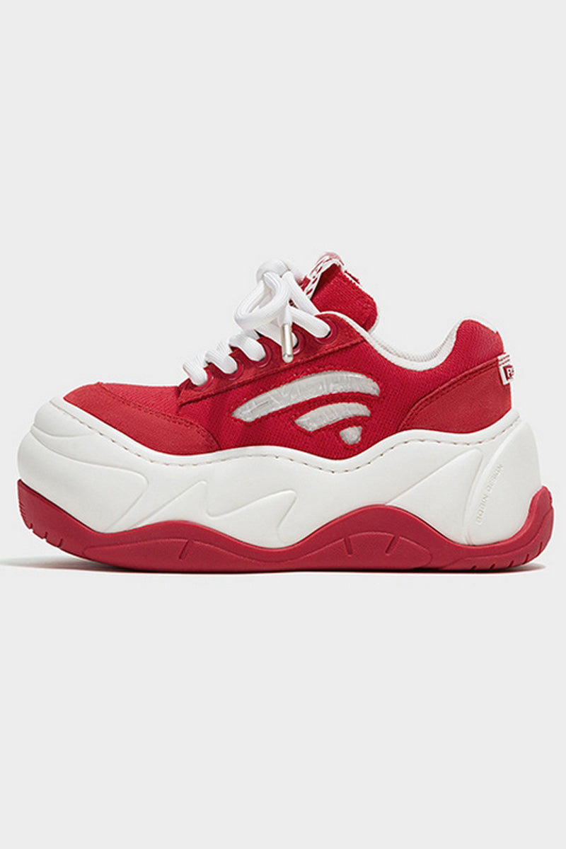 Red White Platform Wave Chunky Sneakers