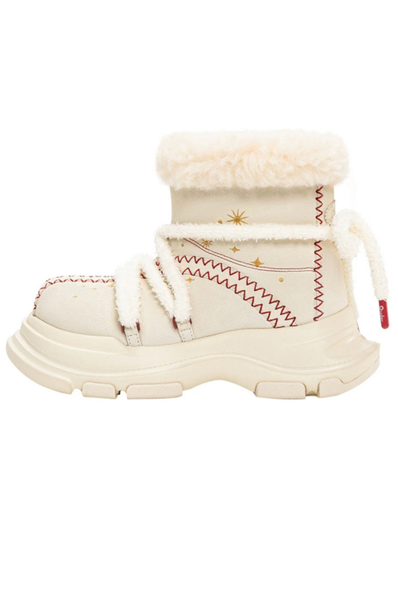 Furry Platform Snow Boots Cream
