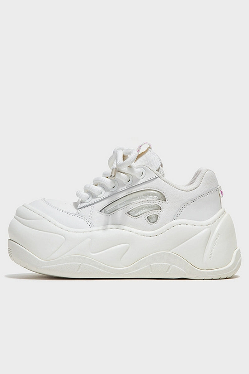 All White Platform Wave Chunky Sneakers