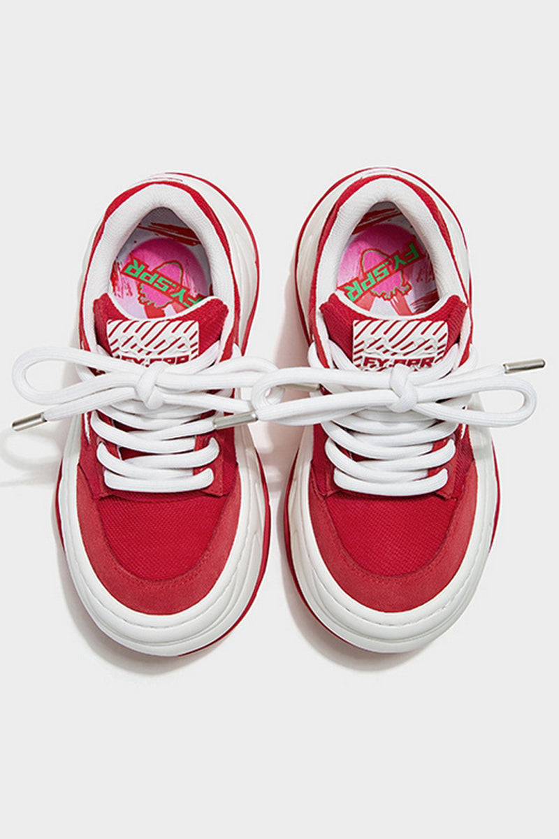 Red White Platform Wave Chunky Sneakers