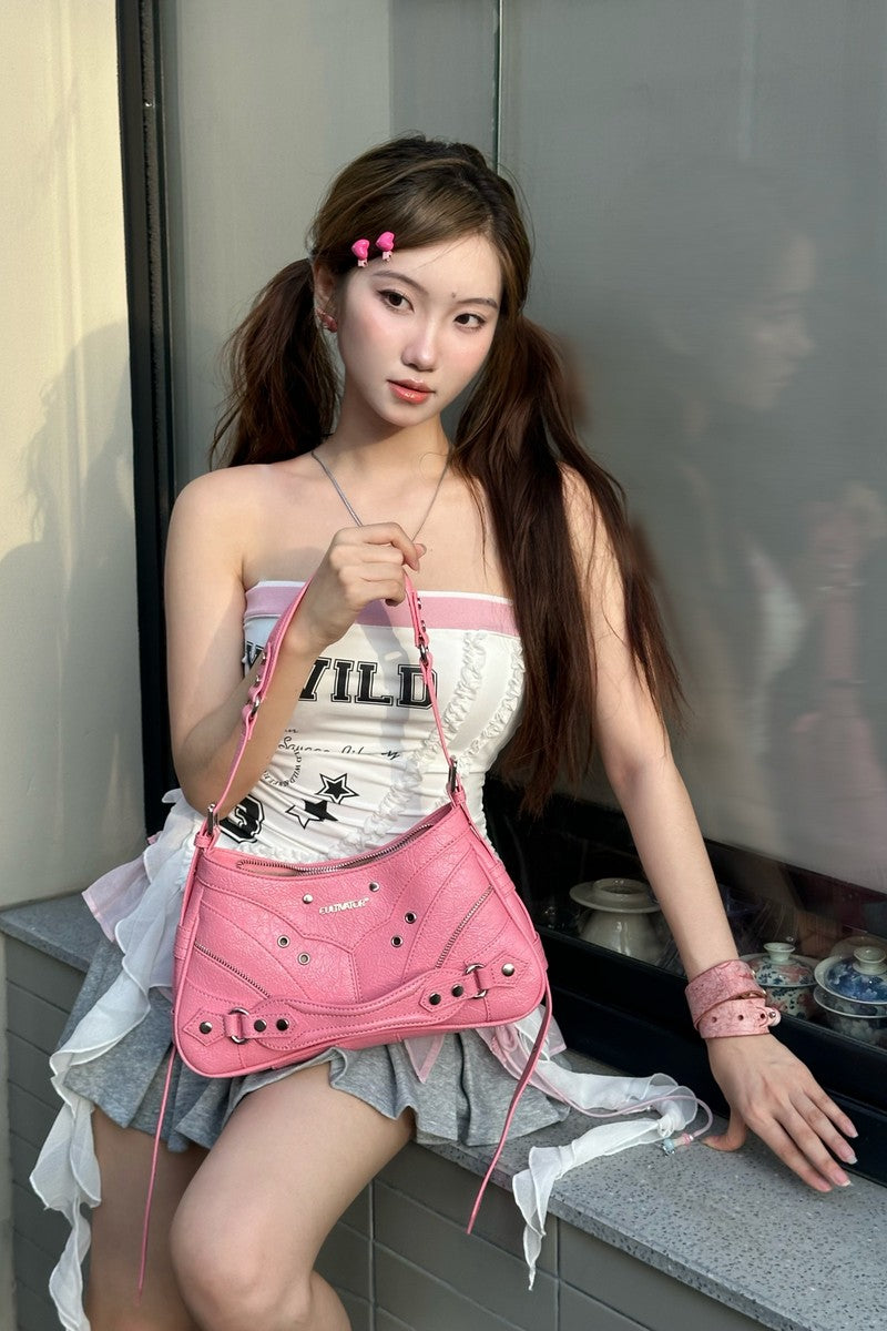 Textured Studded Shoulder Bag