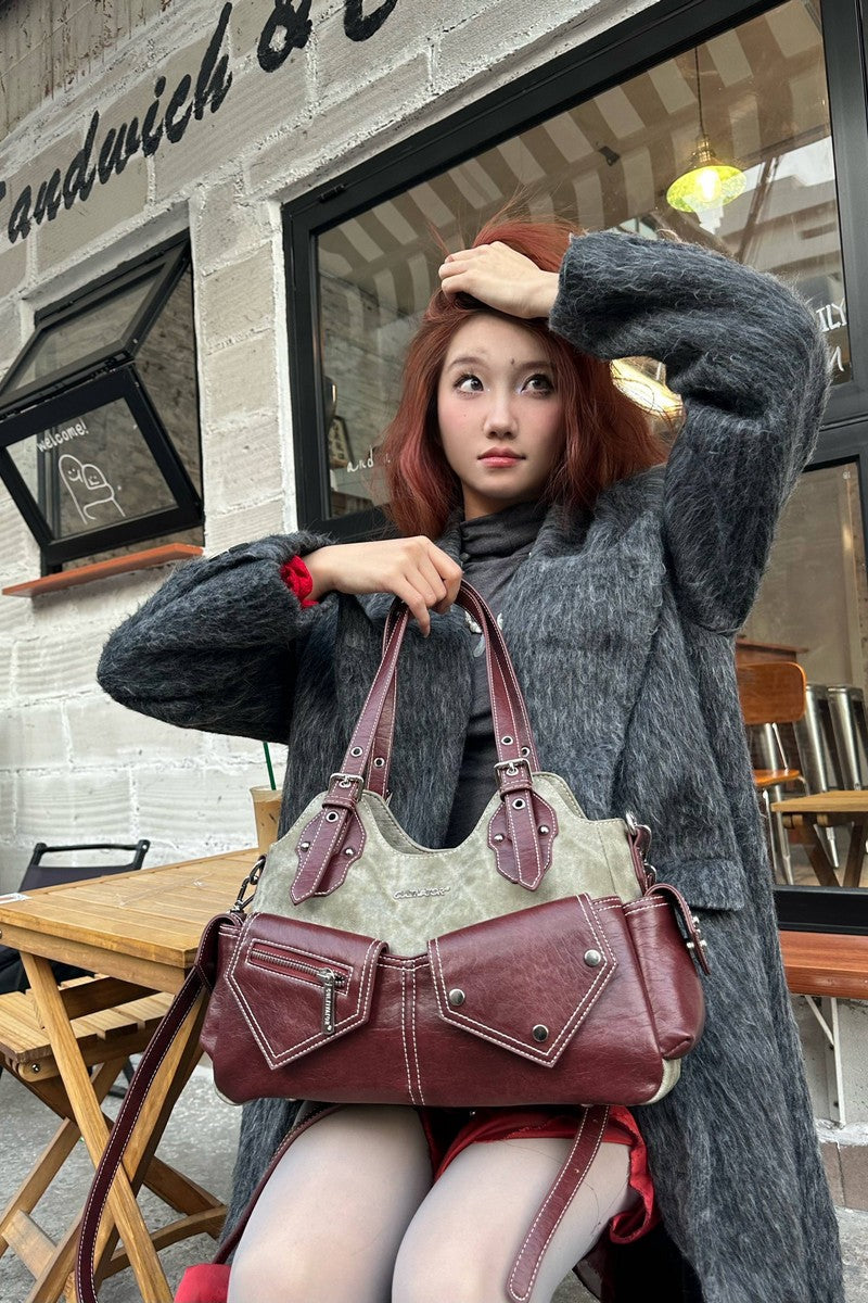 Distressed Multi-Pocket Satchel Bag