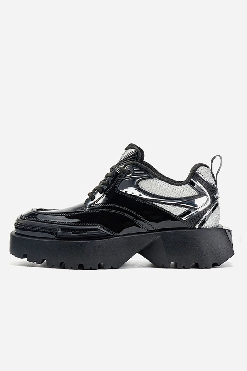 Square-Toe Patent Platform Chunky Sneakers