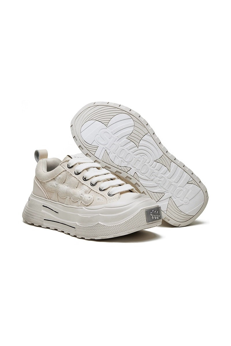 Jacquard Platform Sneakers Cream White
