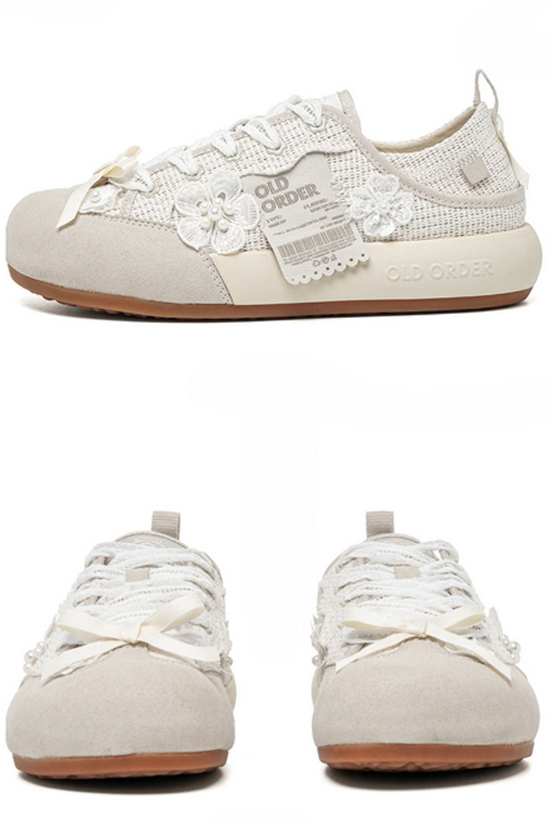 Lace Bow Sneakers Cream White