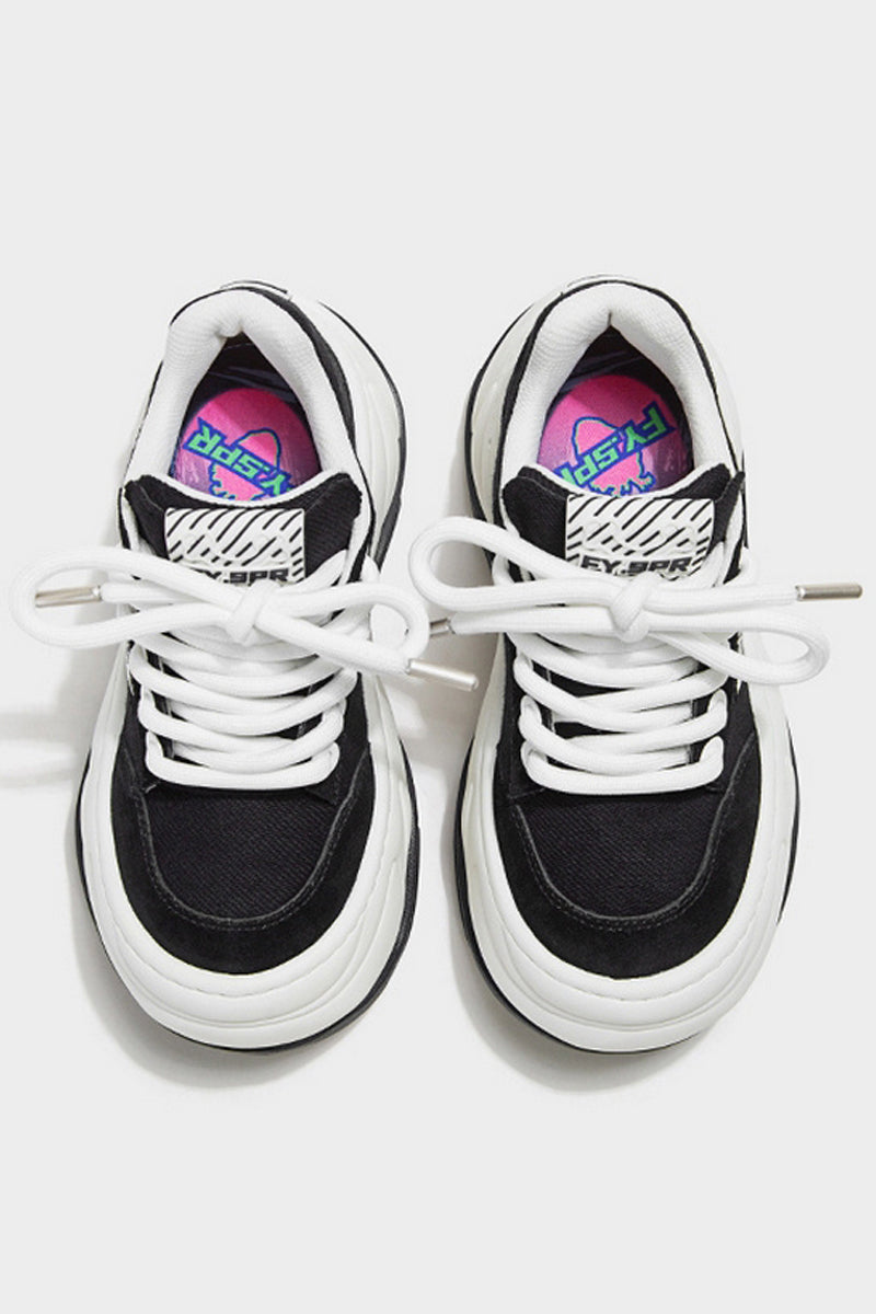 Black White Platform Wave Chunky Sneakers
