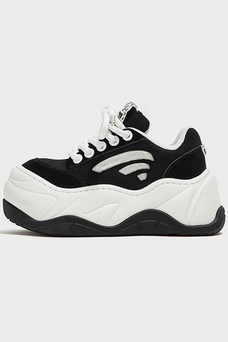 Black White Platform Wave Chunky Sneakers