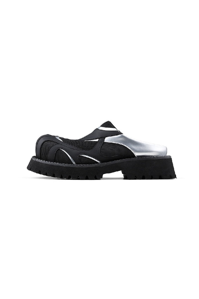 Black and Silver Mesh Platform Slip-Ons