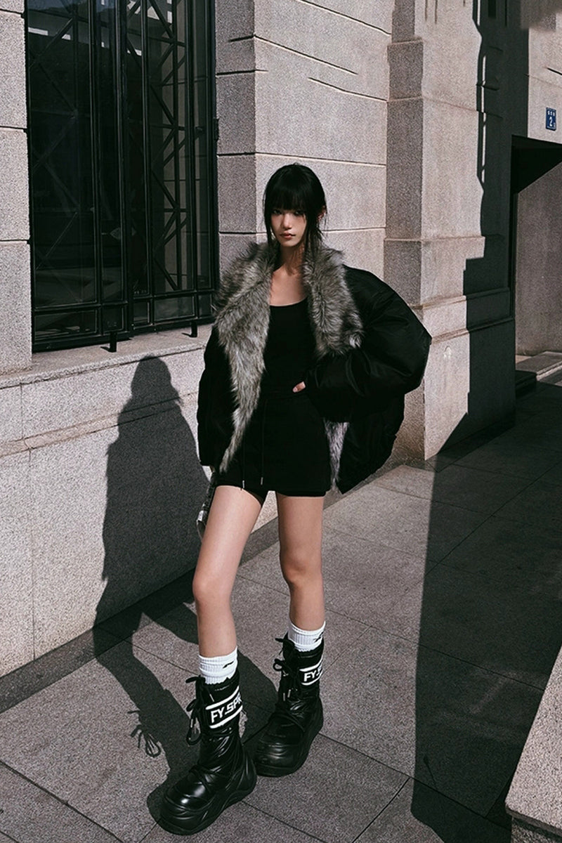 Black Puffer Platform Mid Calf Boots