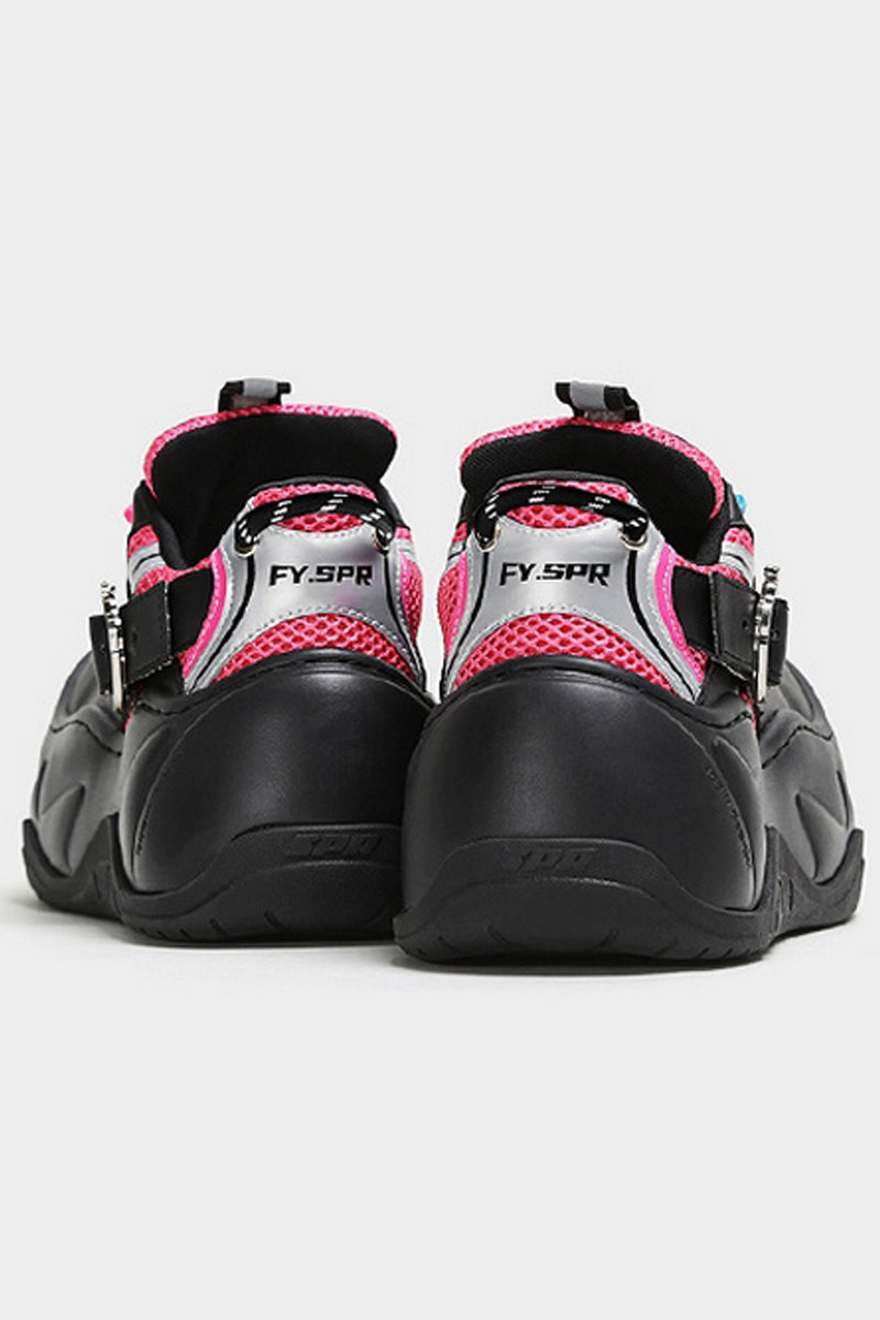 Black Pink Mesh Platform Chunky Sneakers