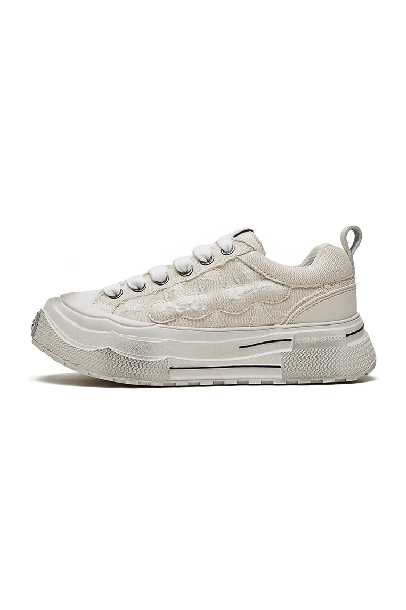 Jacquard Platform Sneakers Cream White