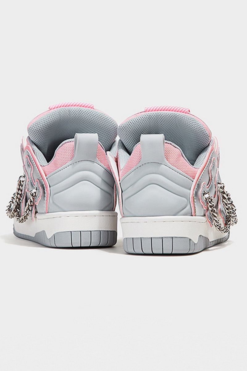Silver Pink Chain Detail Platform Sneakers