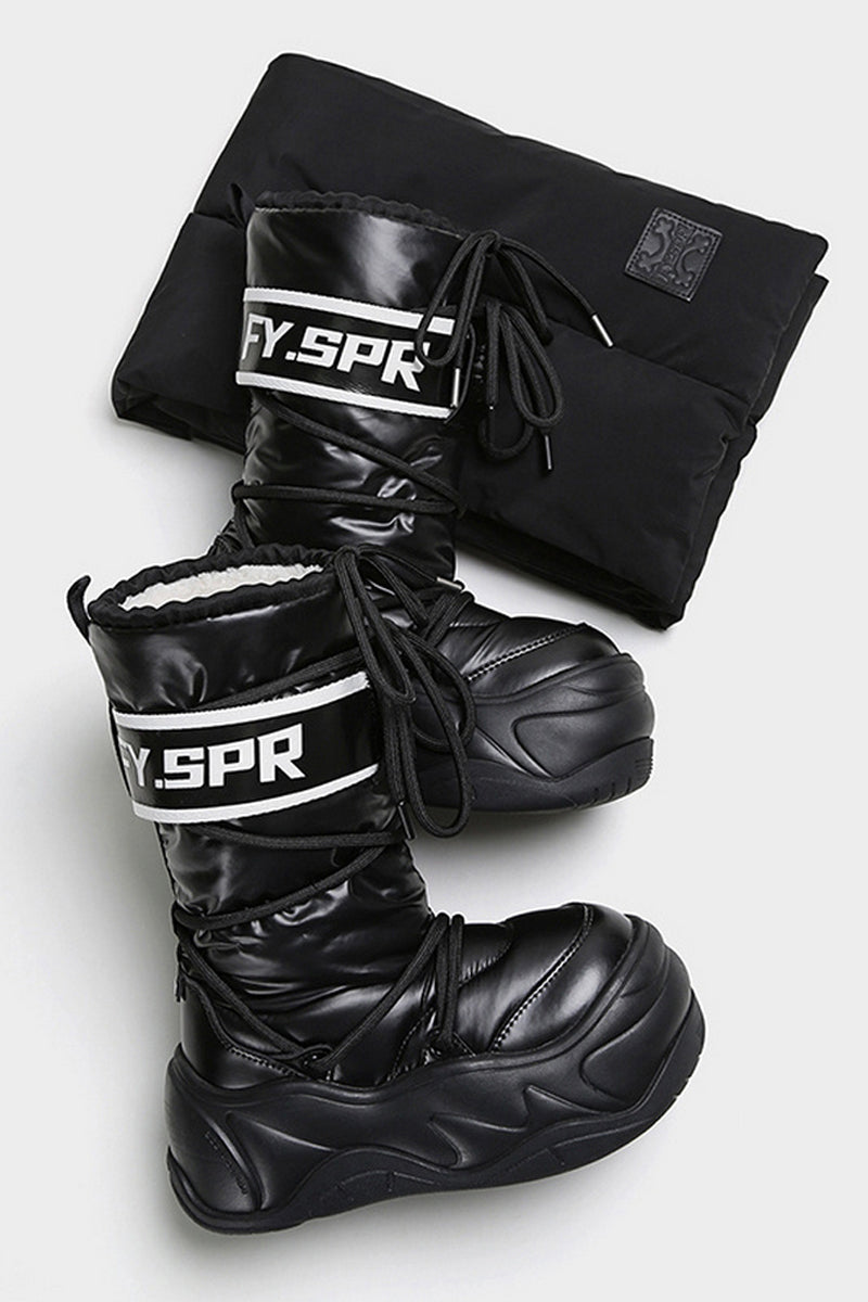 Black Puffer Platform Mid Calf Boots