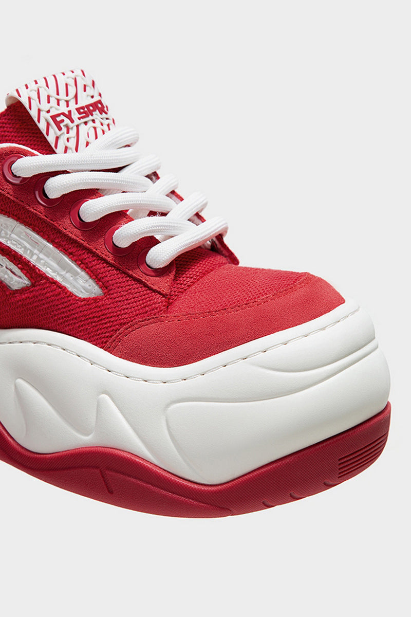 Red White Platform Wave Chunky Sneakers