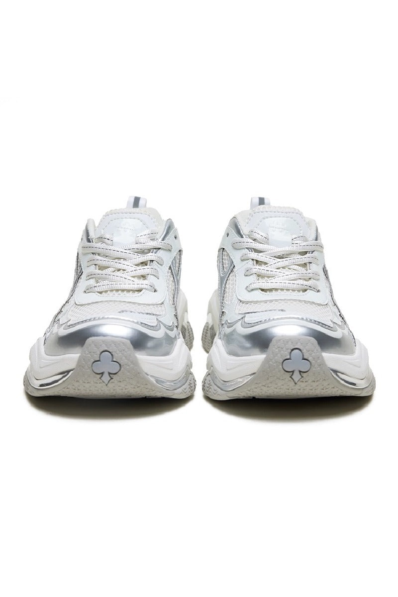 Metallic Wave Chunky Sneakers White Silver