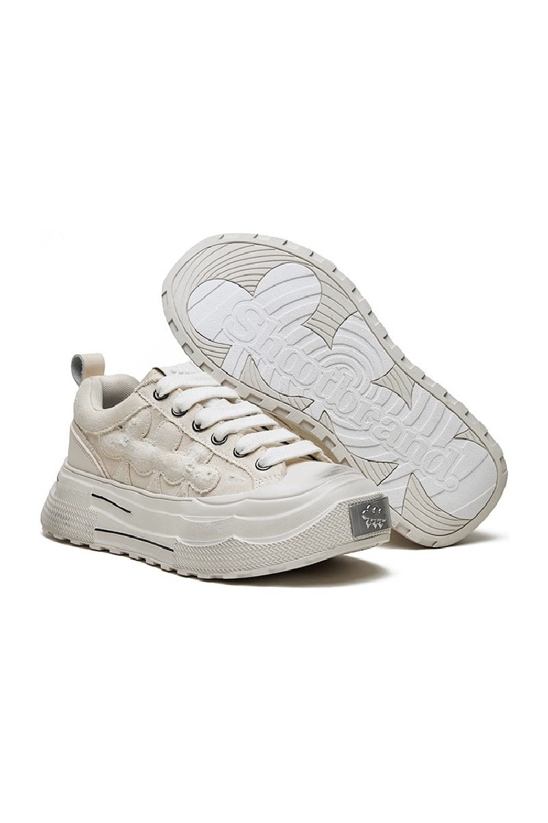Jacquard Platform Sneakers Cream White