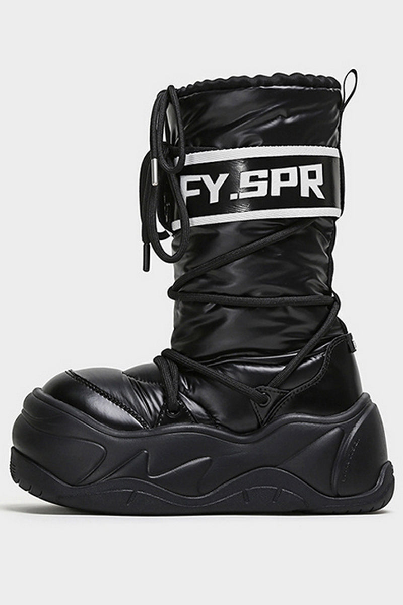 Black Puffer Platform Mid Calf Boots