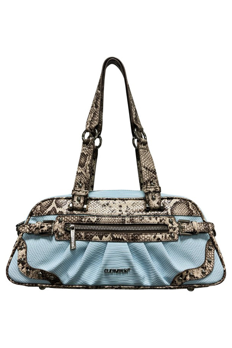 Snake Print Pleated Satchel Bag