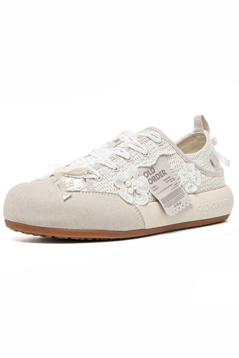 Lace Bow Sneakers Cream White