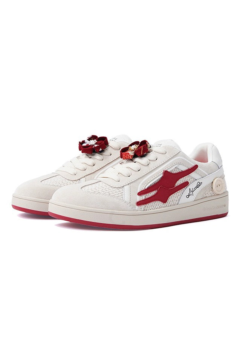 Red Bow Mesh Court Sneakers