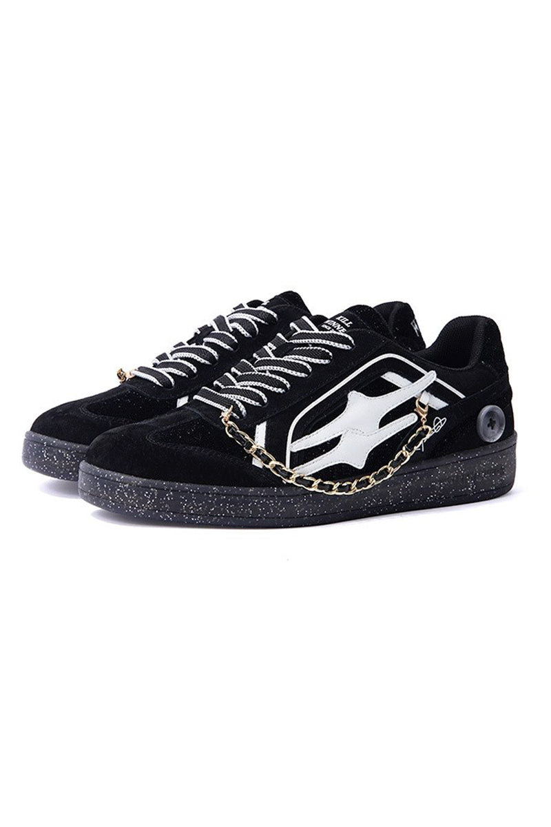 Black Suede Chain Court Sneakers