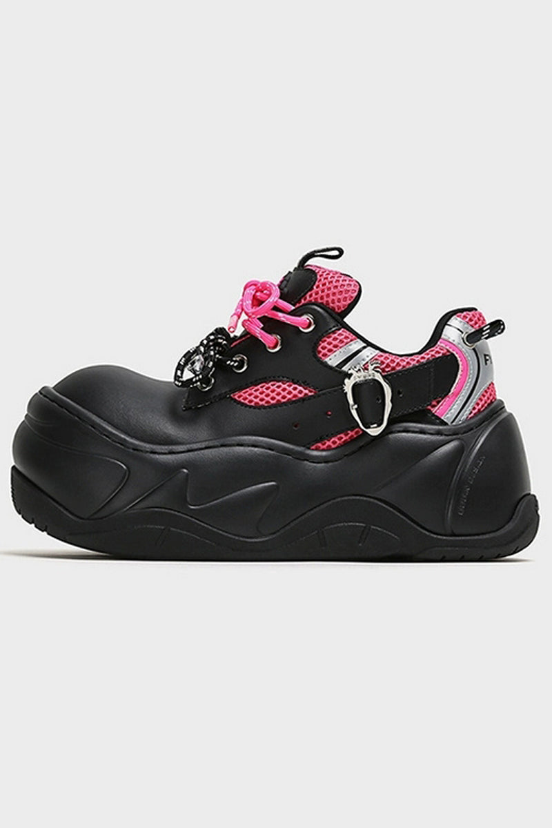Black Pink Mesh Platform Chunky Sneakers