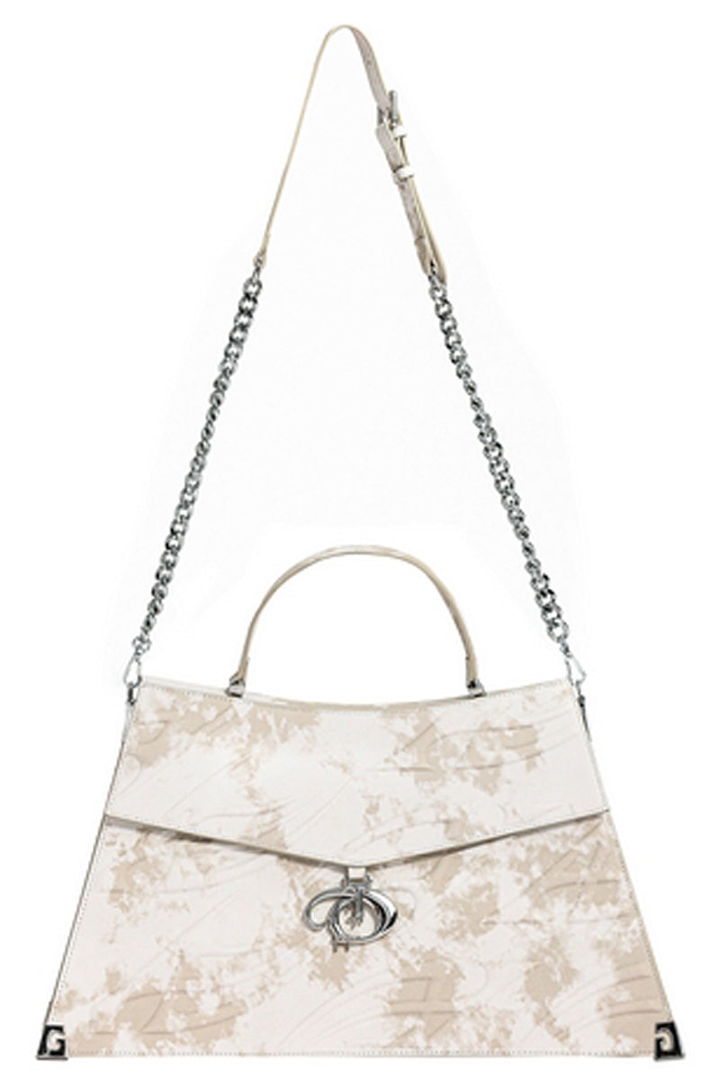 Marble Print Chain Flap Handbag