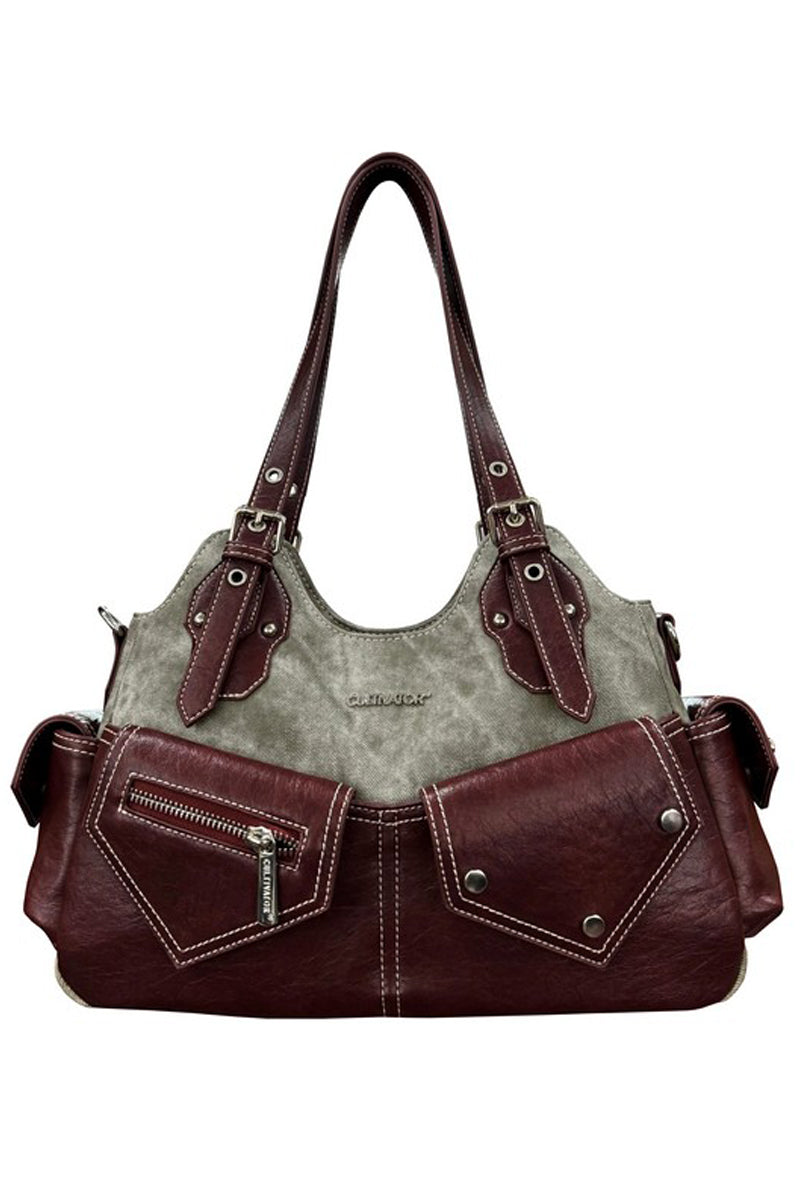 Distressed Multi-Pocket Satchel Bag