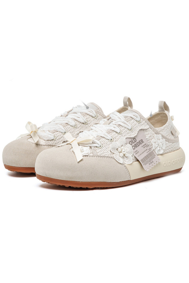 Lace Bow Sneakers Cream White