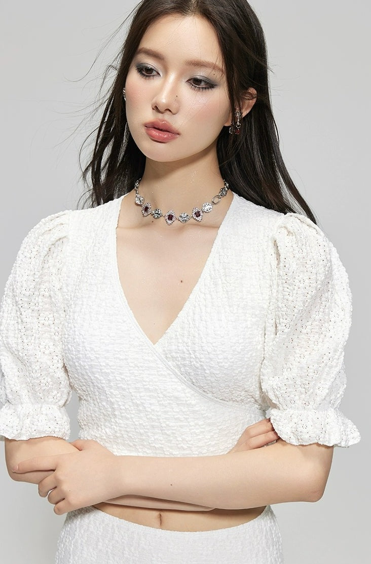 White Puff Sleeve Bikini Set